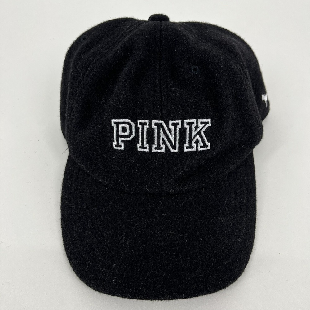 PINK Victoria's Secret Strapback Hat Women's One Size Black Wool Blend Embroider